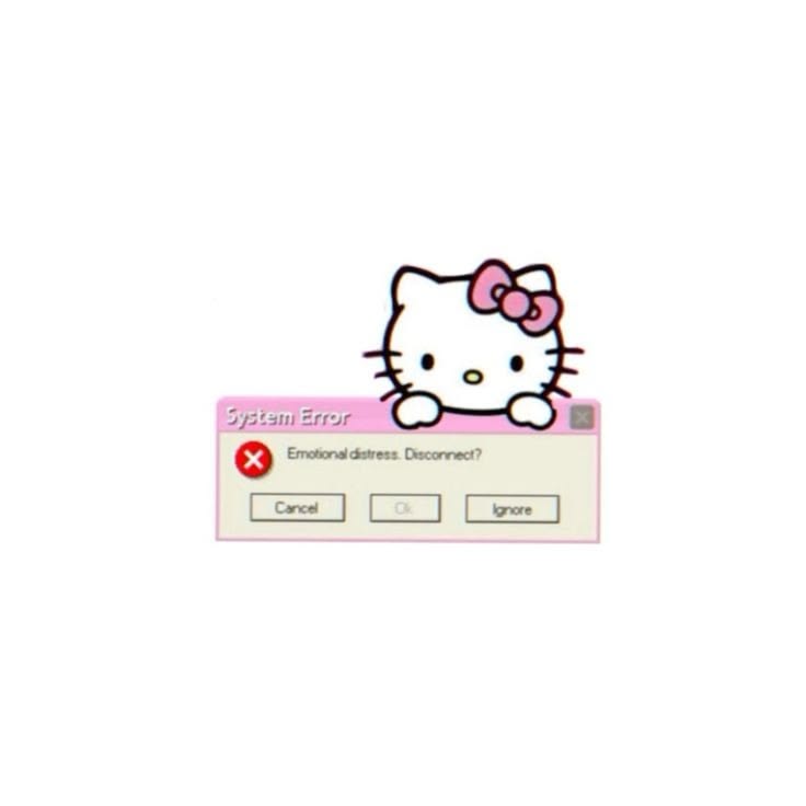 Hello Kitty sitting above a pink System Error window